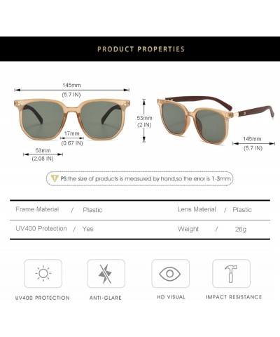 Fashion Square Sunglasses for Men Women Trendy Wood Shades 100% UVA/UVB Ray Protection Champagne/G15 Green $10.59 Square