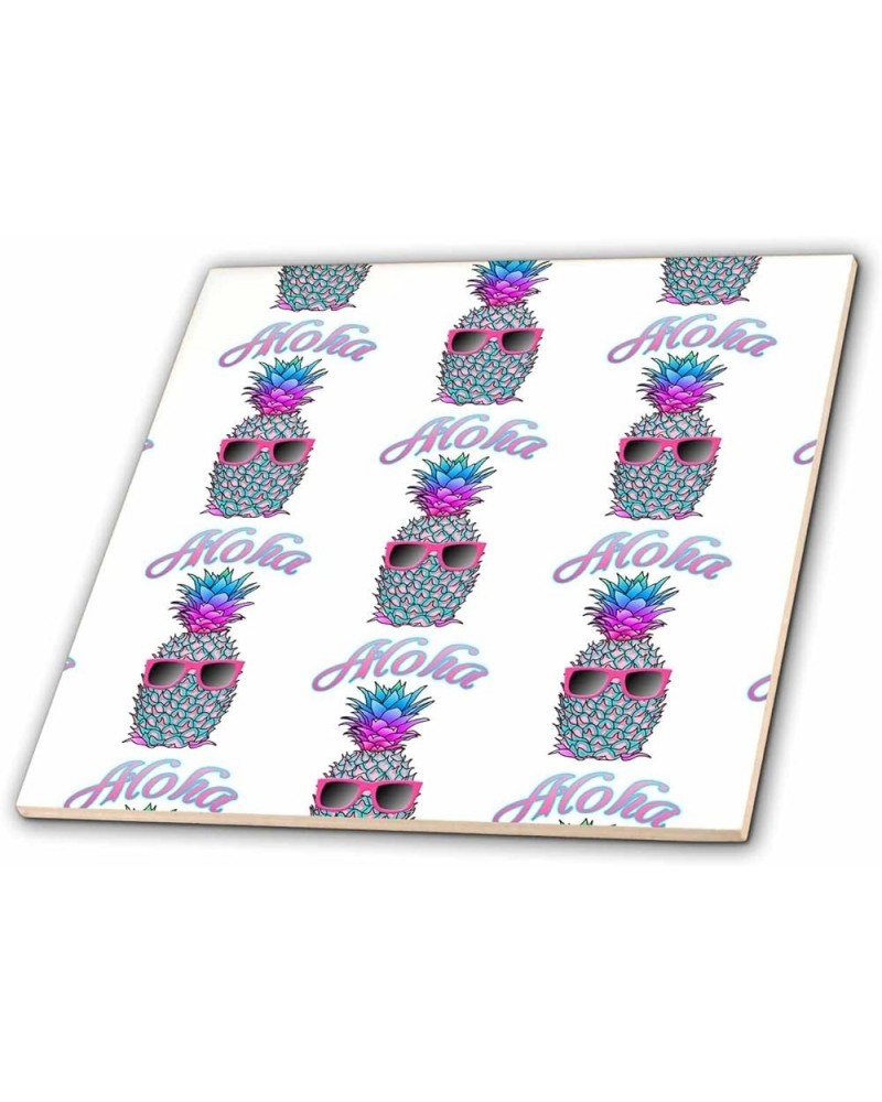 Colorful Pineapple Wearing Sunglasses Saying Aloha Pattern. - Tiles (ct_351298_3) 8-Inch-Glass $20.15 Designer