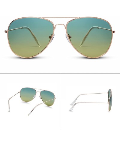 Classic Polarized Aviator Sunglasses For Men/Women - Premium Womens Shades. Fashion Gold Metal Frame & Gradient Lens. Blue/Ye...