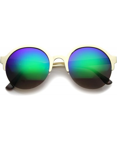 Modern Metal Half-Frame Color Mirrored Lens Round Sunglasses 55mm Gold / Green Mirror $8.63 Rimless