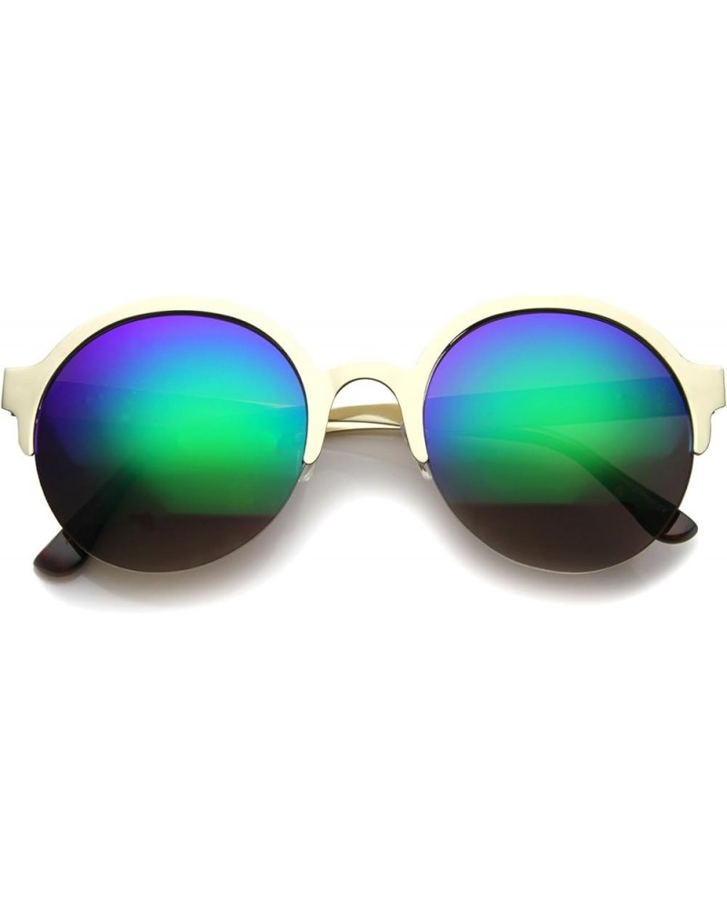 Modern Metal Half-Frame Color Mirrored Lens Round Sunglasses 55mm Gold / Green Mirror $8.63 Rimless