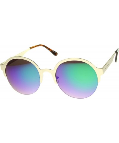 Modern Metal Half-Frame Color Mirrored Lens Round Sunglasses 55mm Gold / Green Mirror $8.63 Rimless