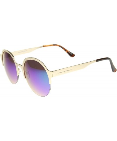 Modern Metal Half-Frame Color Mirrored Lens Round Sunglasses 55mm Gold / Green Mirror $8.63 Rimless