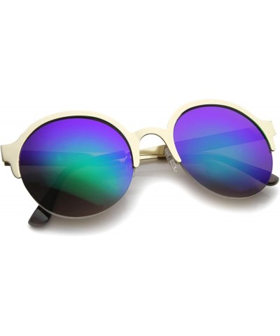 Modern Metal Half-Frame Color Mirrored Lens Round Sunglasses 55mm Gold / Green Mirror $8.63 Rimless