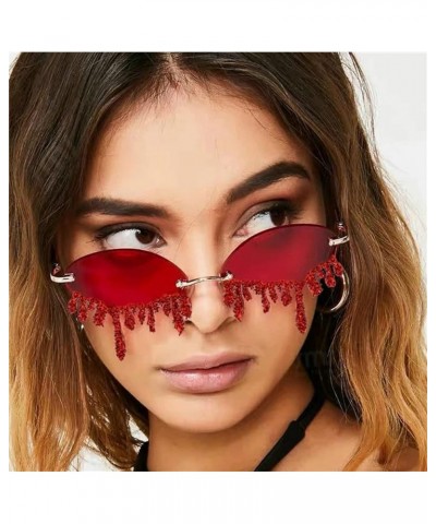 Rimless Rhinestone Sunglasses Women Men Trends Teardrop Red Sun Glasses Lady Punk Diamond party Funny Eyeglasses Red $10.14 R...