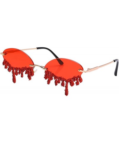 Rimless Rhinestone Sunglasses Women Men Trends Teardrop Red Sun Glasses Lady Punk Diamond party Funny Eyeglasses Red $10.14 R...