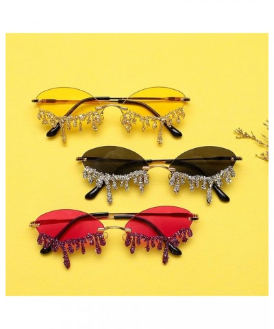 Rimless Rhinestone Sunglasses Women Men Trends Teardrop Red Sun Glasses Lady Punk Diamond party Funny Eyeglasses Red $10.14 R...