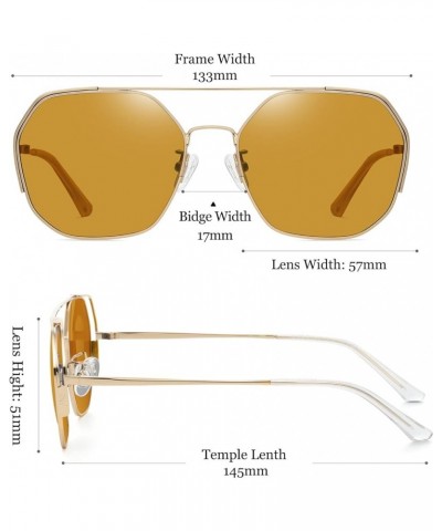 Double Bridge Polygon Polarized Sunglasses for Women Designer Aviator Sun glasses Hexagon Frame Shades SH3016 Gold Frame Yell...