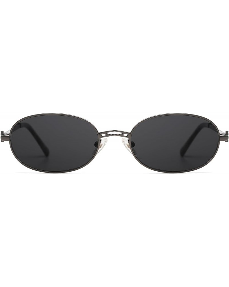 Retro Small Oval Sunglasses for Women Men Rectangle Metal Sun Glasses Classic Sunnies AP3662 C2 Gun/Grey $11.59 Oval