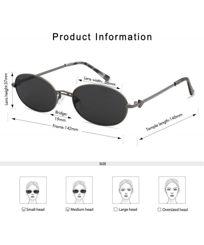 Retro Small Oval Sunglasses for Women Men Rectangle Metal Sun Glasses Classic Sunnies AP3662 C2 Gun/Grey $11.59 Oval