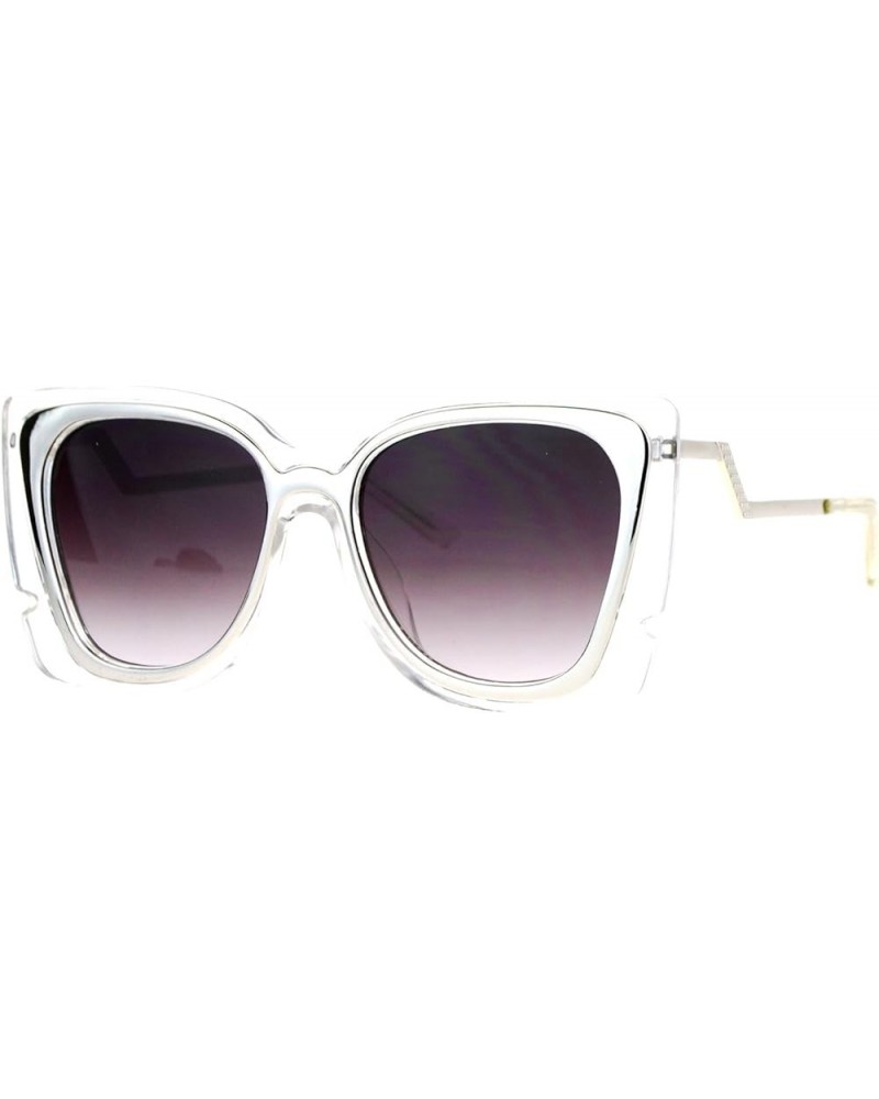 Square Butterfly Sunglasses Womens Unique Double Frame Zig Zag Arms Clear Silver $9.66 Square