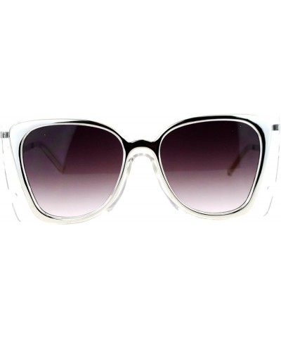 Square Butterfly Sunglasses Womens Unique Double Frame Zig Zag Arms Clear Silver $9.66 Square