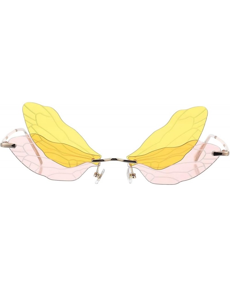 1 Pair Women Trendy Dragonfly Wing Rimless Designer Women Irregular Wing Yellow yellow $5.82 Butterfly