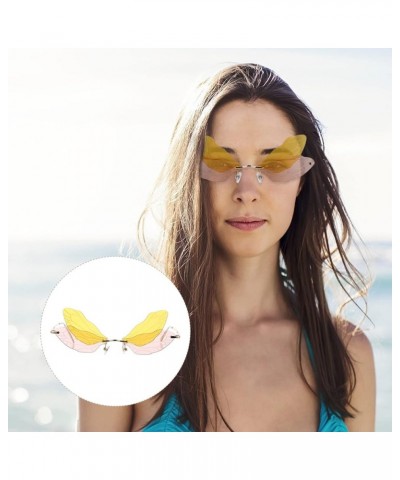 1 Pair Women Trendy Dragonfly Wing Rimless Designer Women Irregular Wing Yellow yellow $5.82 Butterfly