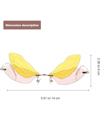 1 Pair Women Trendy Dragonfly Wing Rimless Designer Women Irregular Wing Yellow yellow $5.82 Butterfly