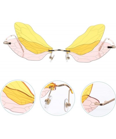 1 Pair Women Trendy Dragonfly Wing Rimless Designer Women Irregular Wing Yellow yellow $5.82 Butterfly