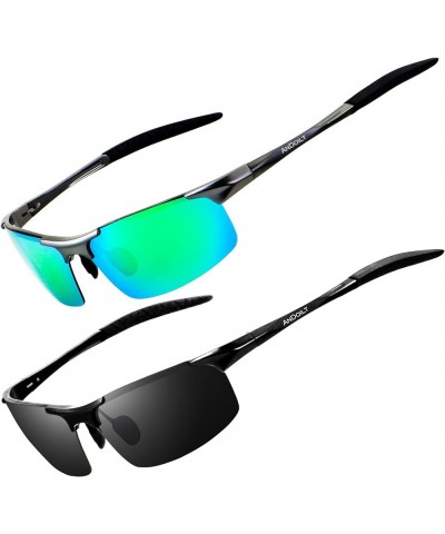 Mens Sports Polarized Sunglasses UV Protection Sunglasses for Men Fishing Driving D5 2pcs Grey Frame Green Lens + Black Frame...