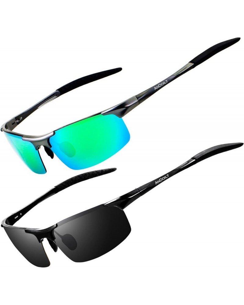 Mens Sports Polarized Sunglasses UV Protection Sunglasses for Men Fishing Driving D5 2pcs Grey Frame Green Lens + Black Frame...