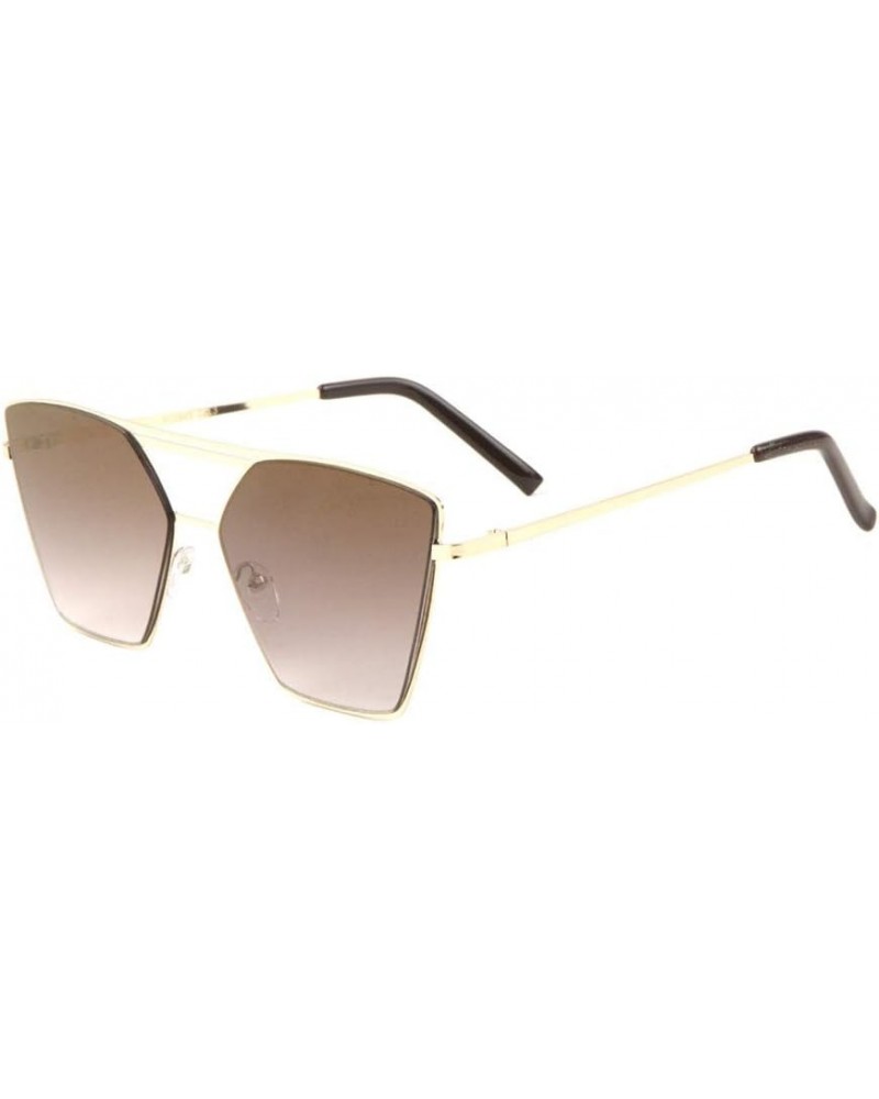 Semi Flat Top Thin Flat Metal Frame Geometric Sunglasses Brown $10.95 Aviator