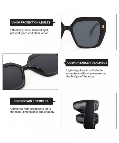 Trendy Square Sunglasses for Women Vintage Womens Oversized Sun Glasses UV400 Protection YJ3088 Black $17.25 Oversized