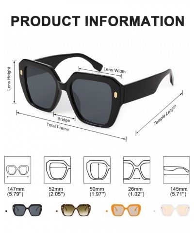 Trendy Square Sunglasses for Women Vintage Womens Oversized Sun Glasses UV400 Protection YJ3088 Black $17.25 Oversized