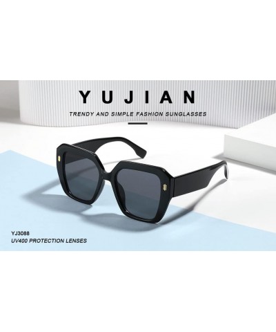 Trendy Square Sunglasses for Women Vintage Womens Oversized Sun Glasses UV400 Protection YJ3088 Black $17.25 Oversized