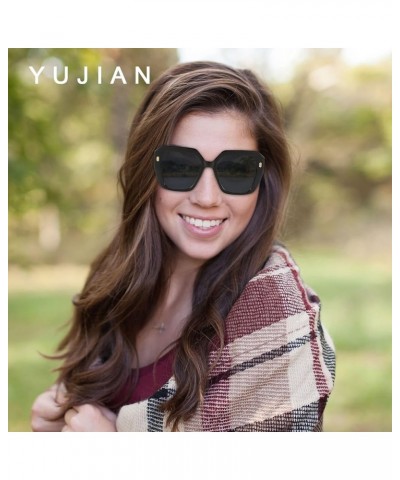 Trendy Square Sunglasses for Women Vintage Womens Oversized Sun Glasses UV400 Protection YJ3088 Black $17.25 Oversized