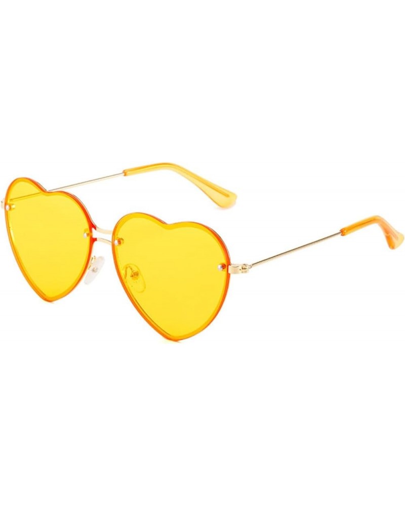 women Rimless Heart Shaped Sunglasses Transparent Frameless Candy Color Tinted Love Eyewear Yellow $9.29 Oval