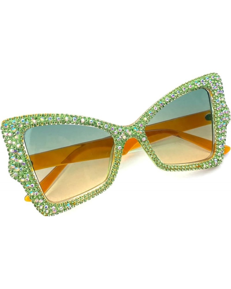 Vintage Cat Eye Sunglasses with Rhinestones 2024 Stylish Women Shades Trendy Handmade Designer Eyewear Green $11.65 Cat Eye