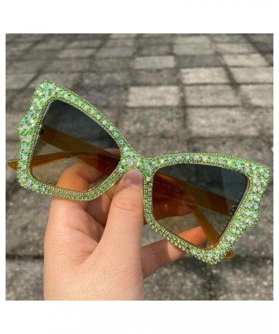 Vintage Cat Eye Sunglasses with Rhinestones 2024 Stylish Women Shades Trendy Handmade Designer Eyewear Green $11.65 Cat Eye