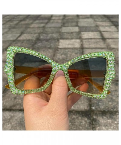 Vintage Cat Eye Sunglasses with Rhinestones 2024 Stylish Women Shades Trendy Handmade Designer Eyewear Green $11.65 Cat Eye