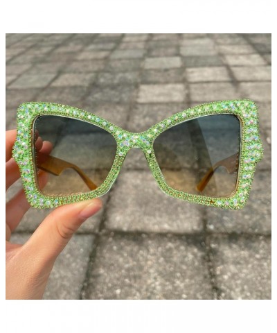 Vintage Cat Eye Sunglasses with Rhinestones 2024 Stylish Women Shades Trendy Handmade Designer Eyewear Green $11.65 Cat Eye