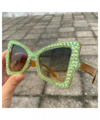 Vintage Cat Eye Sunglasses with Rhinestones 2024 Stylish Women Shades Trendy Handmade Designer Eyewear Green $11.65 Cat Eye