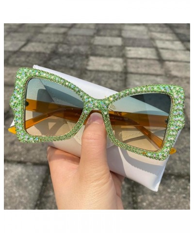 Vintage Cat Eye Sunglasses with Rhinestones 2024 Stylish Women Shades Trendy Handmade Designer Eyewear Green $11.65 Cat Eye