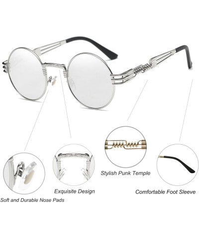 2 Pack Sunglasses Metal Retro Round Steampunk Glasses Mirror Black lens and Red lens Silver Mirror Lens/Silver Frame $18.28 D...