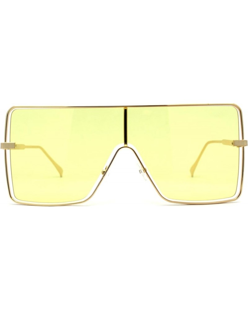 Pop Oceanic Color Lens Oversize Shield Metal Rim Sunglasses Gold Yellow $10.41 Shield