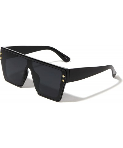 Star Studs Flat Top One Piece Shield Lens Square Sunglasses Black $11.54 Aviator