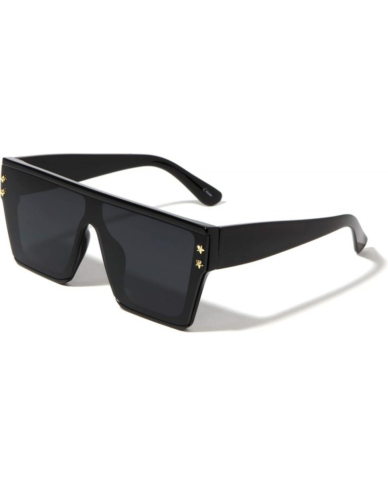 Star Studs Flat Top One Piece Shield Lens Square Sunglasses Black $11.54 Aviator