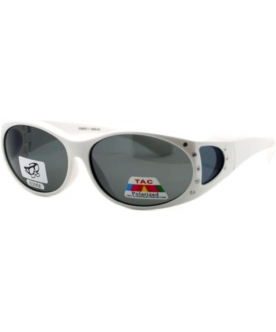 Polarized Lens Fit Over Glasses Sunglasses Womens Oval Frame Rhinestones White black $8.48 Oval