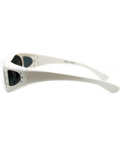 Polarized Lens Fit Over Glasses Sunglasses Womens Oval Frame Rhinestones White black $8.48 Oval