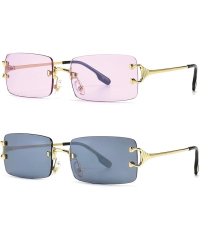 Rimless Rectangular Sunglasses Retro Square Ultra-Small Frameless Eyewear Men Women 8(1+3) $10.00 Rectangular