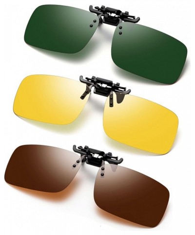 Polarized Clip-on Sunglasses 3 PACK Anti-Glare UV Protection Flip-up Sunglasses Over Prescription Glasses Dark Green&night Ye...