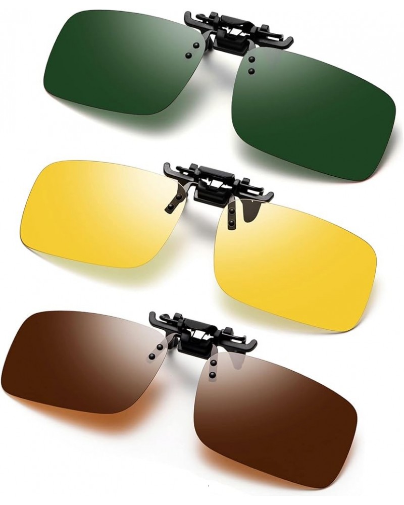 Polarized Clip-on Sunglasses 3 PACK Anti-Glare UV Protection Flip-up Sunglasses Over Prescription Glasses Dark Green&night Ye...