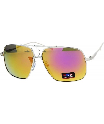 Air Force Sunglasses Unisex Retro Fashion Metal Square Aviators UV 400 Silver (Fuchsia Mirror) $9.15 Aviator