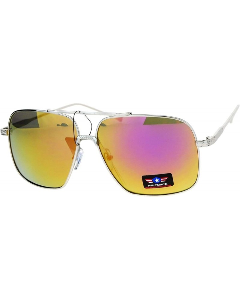 Air Force Sunglasses Unisex Retro Fashion Metal Square Aviators UV 400 Silver (Fuchsia Mirror) $9.15 Aviator