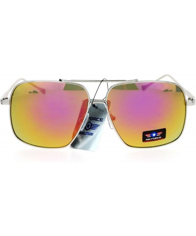 Air Force Sunglasses Unisex Retro Fashion Metal Square Aviators UV 400 Silver (Fuchsia Mirror) $9.15 Aviator