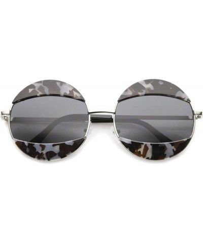 Women's High Fashion Eyelid Metal Frame Oversize Round Sunglasses 58mm Grey-block Tortoise / Smoke $9.59 Round