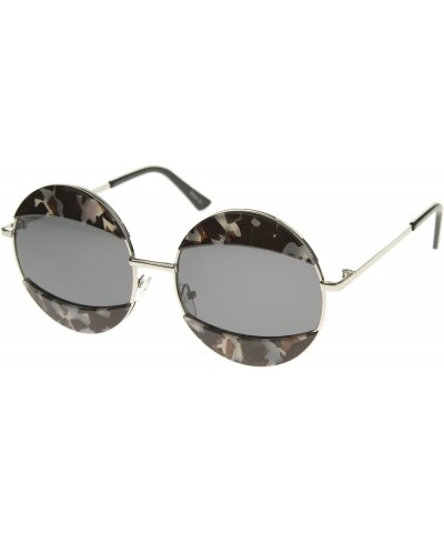 Women's High Fashion Eyelid Metal Frame Oversize Round Sunglasses 58mm Grey-block Tortoise / Smoke $9.59 Round