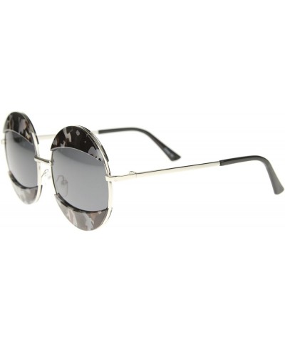 Women's High Fashion Eyelid Metal Frame Oversize Round Sunglasses 58mm Grey-block Tortoise / Smoke $9.59 Round