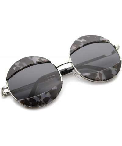 Women's High Fashion Eyelid Metal Frame Oversize Round Sunglasses 58mm Grey-block Tortoise / Smoke $9.59 Round